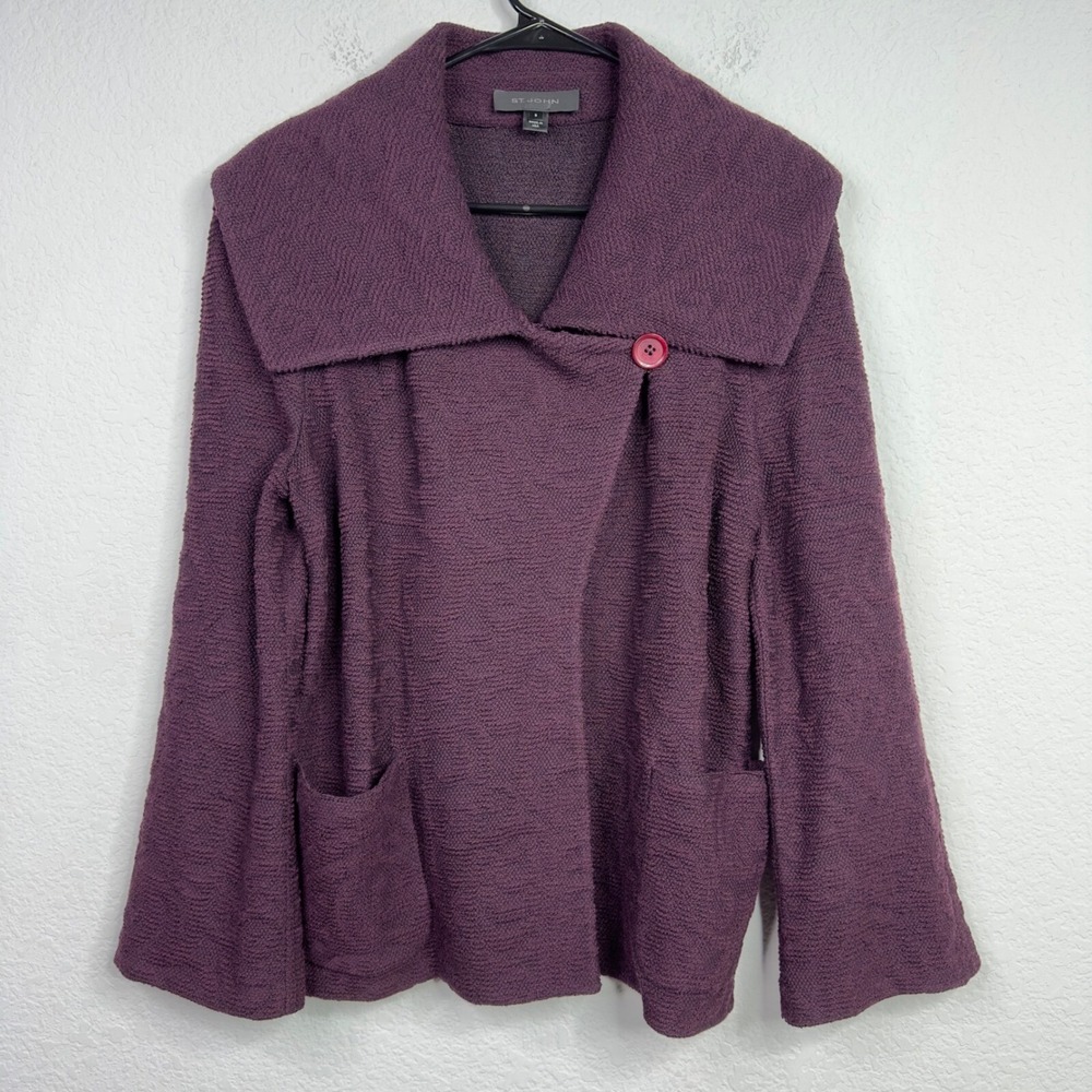 St. John Jacket Womens Size 8‎ Purple Santana Knit Button Career Office Luxury